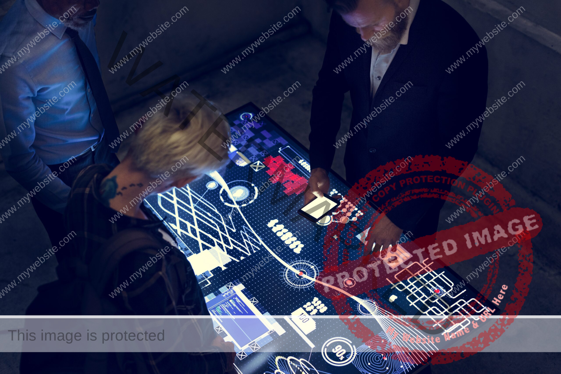 People in a technology cyber space meeting