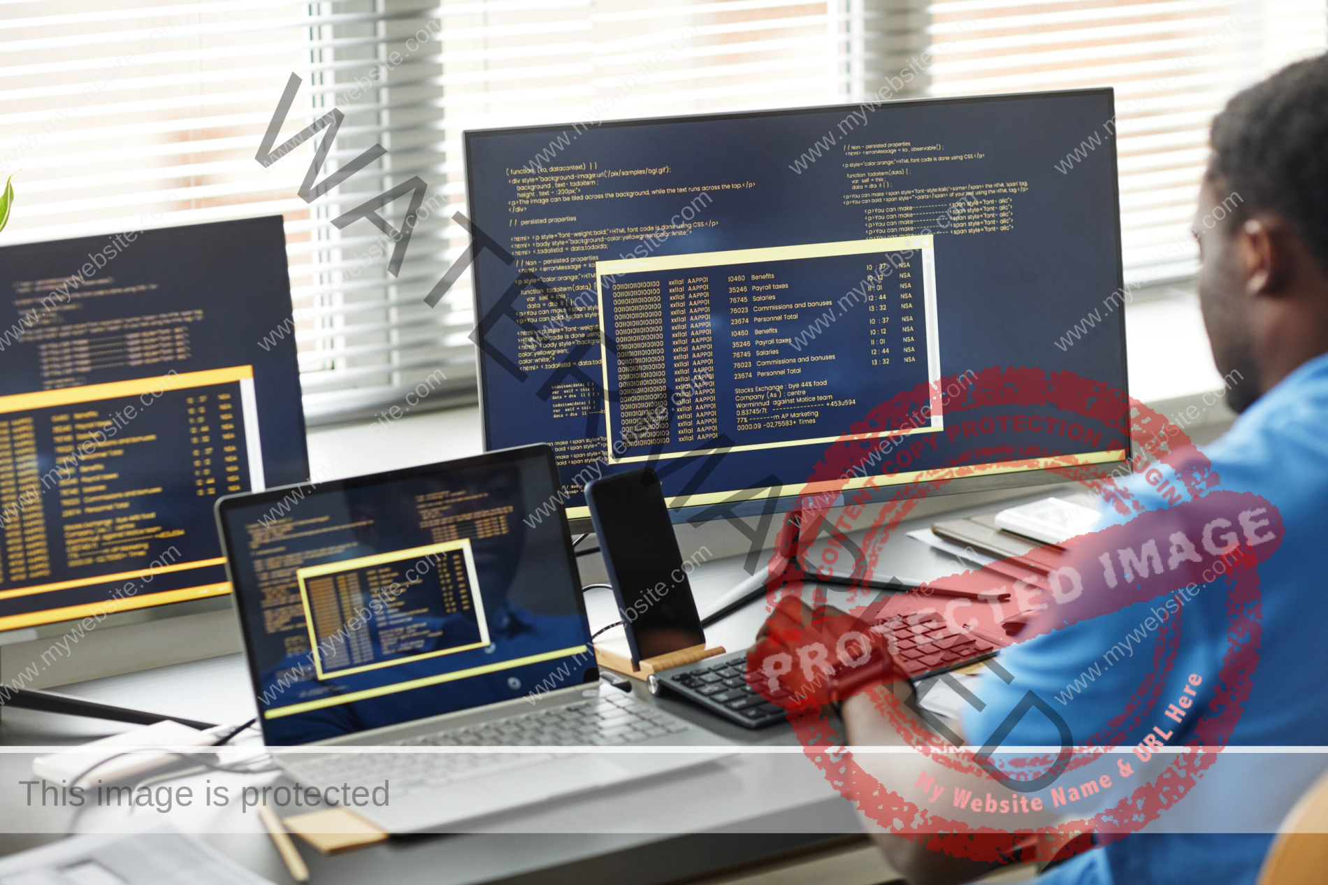 Programmer writing codes on computer at office